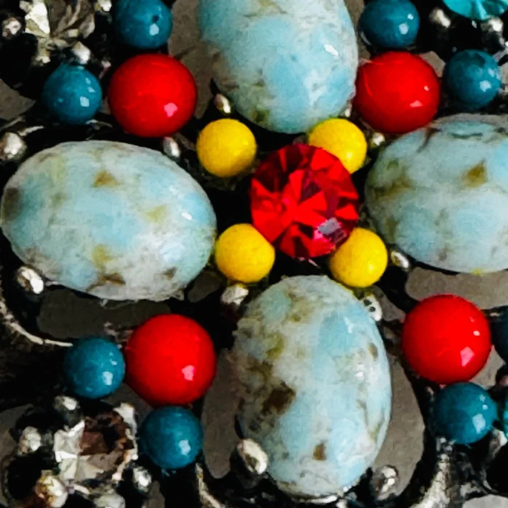 Boho Faux Turquoise Multi-Color Rhinestone Bracelet & Chandelier Earring Set